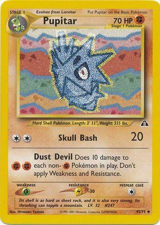 45, Fighting, Grass[×2], Lightning[-30], Neo Discovery Unlimited, Normal, Uncommon Pupitar (45/75) [Neo Discovery Unlimited] - Trading Card World