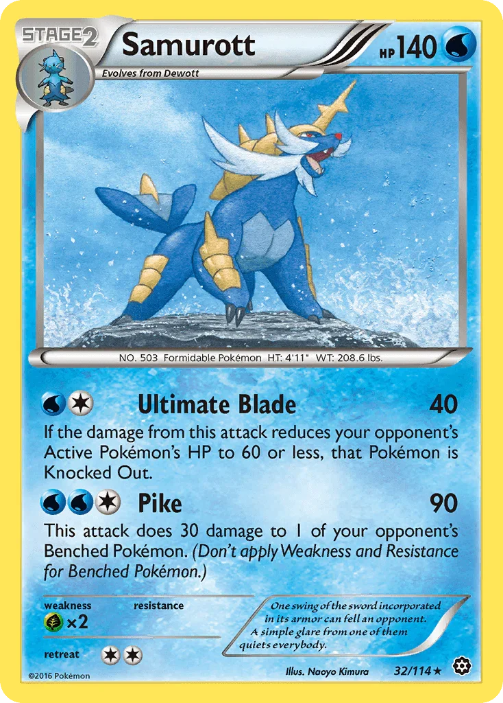 32, Grass[×2], Normal, Rare, Reverse Holofoil, Water, XY: Steam Siege Samurott (32/114) [XY: Steam Siege] - Trading Card World