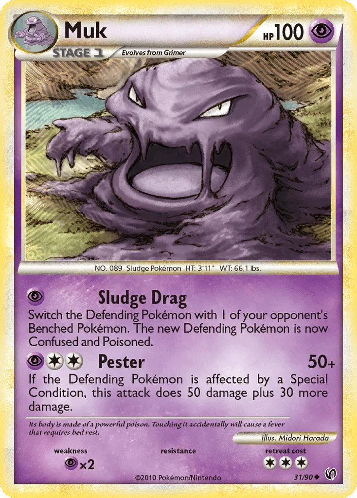 31, HeartGold & SoulSilver: Undaunted, Normal, Psychic, Psychic[×2], Reverse Holofoil, Uncommon Muk (31/90) [HeartGold & SoulSilver: Undaunted] - Trading Card World