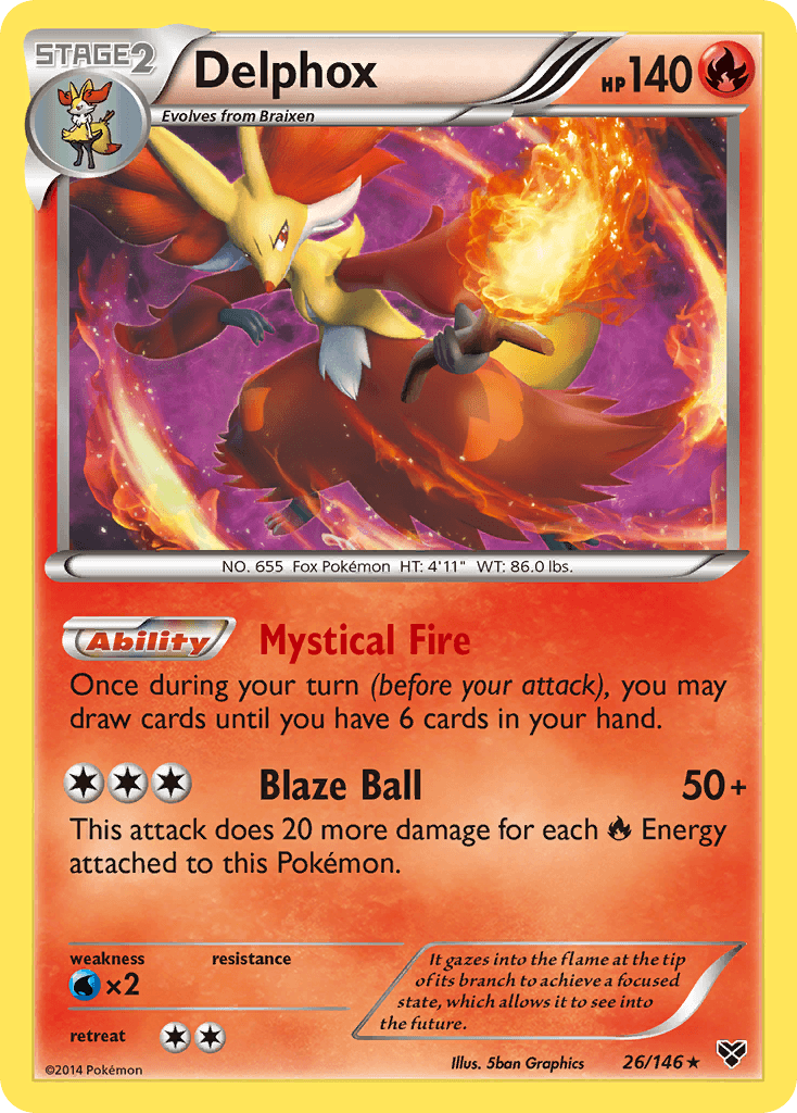 26, Fire, Holo Rare, Holofoil, Reverse Holofoil, Water[×2], XY: Base Set Delphox (26/146) [XY: Base Set] - Trading Card World