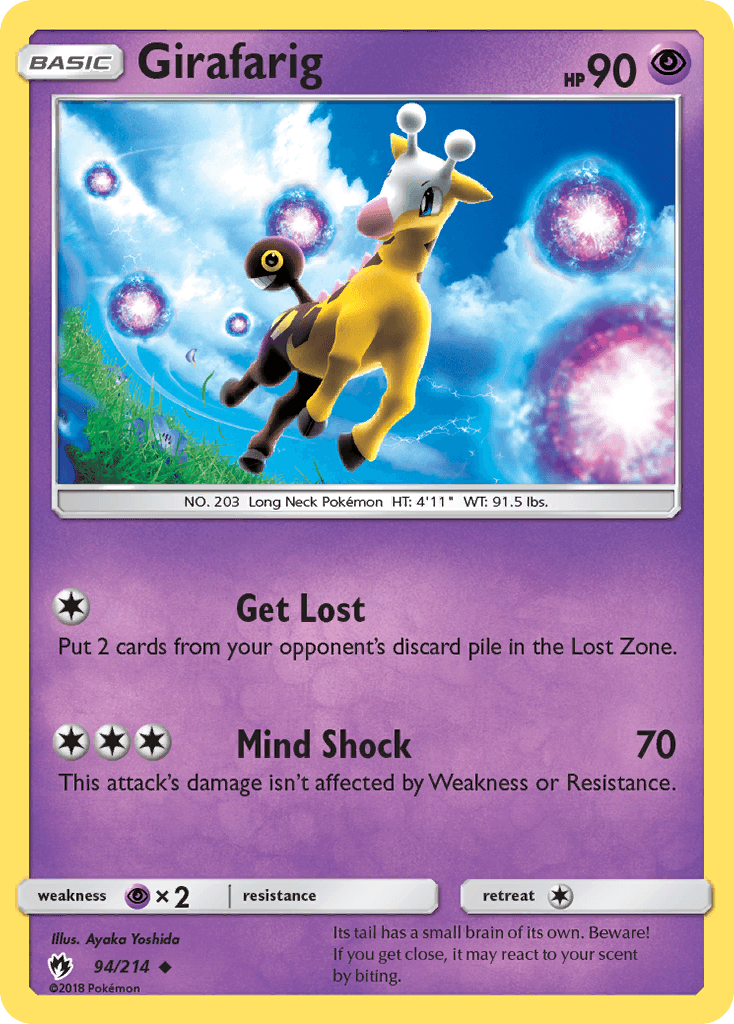 94, Normal, Psychic, Psychic[×2], Reverse Holofoil, Sun & Moon: Lost Thunder, Uncommon Girafarig (94/214) [Sun & Moon: Lost Thunder] - Trading Card World