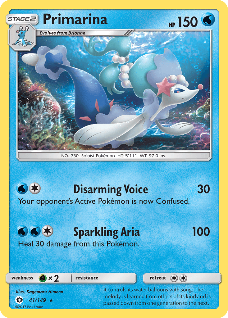 41, Grass[×2], Normal, Rare, Reverse Holofoil, Sun & Moon: Base Set, Water Primarina (41/149) [Sun & Moon: Base Set] - Trading Card World