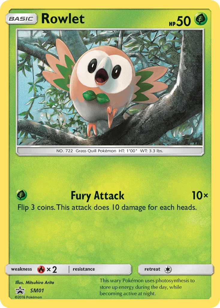 Black Star Promo, Fire[×2], Grass, Holofoil, SM01, Sun & Moon: Black Star Promos Rowlet (SM01) [Sun & Moon: Black Star Promos] - Trading Card World