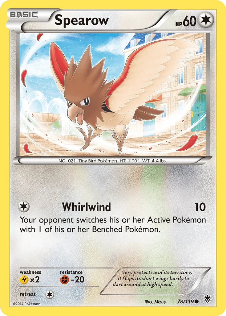 78, Colorless, Common, Fighting[-20], Lightning[×2], Normal, Reverse Holofoil, XY: Phantom Forces Spearow (78/119) [XY: Phantom Forces] - Trading Card World