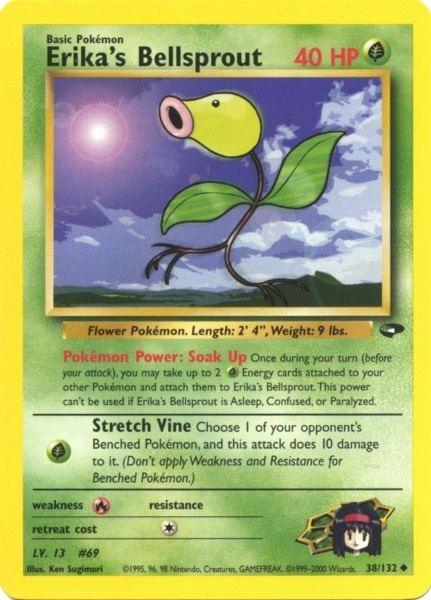 38, Fire[×2], Grass, Gym Challenge Unlimited, Normal, Uncommon Erika's Bellsprout (38/132) [Gym Challenge Unlimited] - Trading Card World