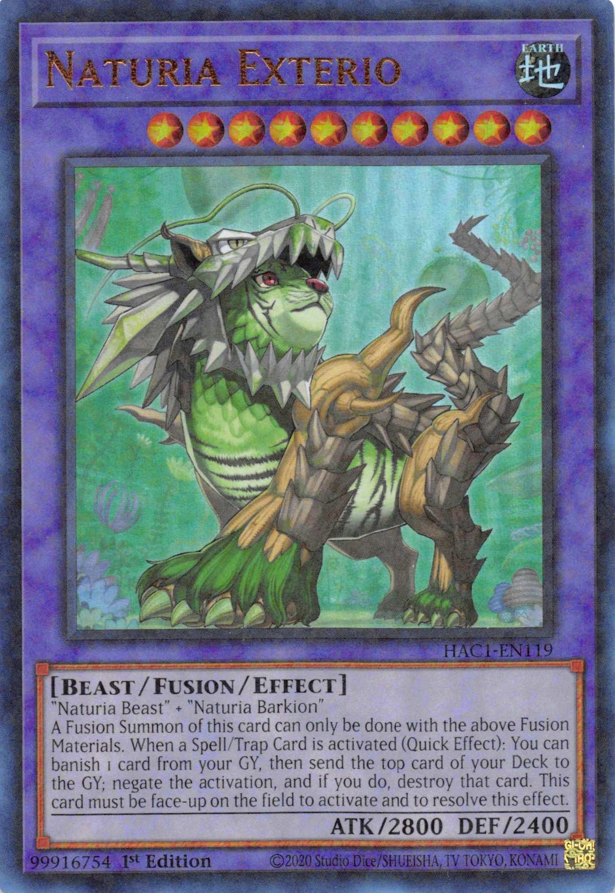 1st Edition, Beast, Earth, Fusion/Effect Monster, Hidden Arsenal: Chapter 1, Parallel Rare Naturia Exterio (Duel Terminal) [HAC1-EN119] Parallel Rare - Trading Card World