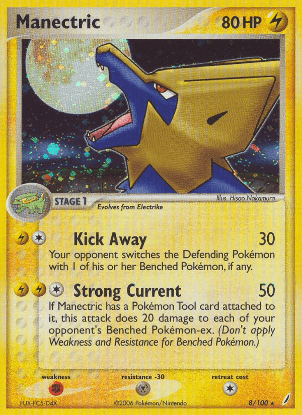 EX: Crystal Guardians, Fighting[×2], Holo Rare, Holofoil, Lightning, Metal[-30] Manectric (8/100) [EX: Crystal Guardians] - Trading Card World