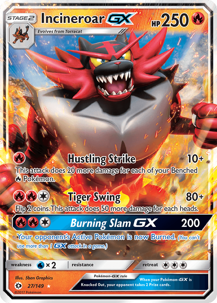27, Fire, Holofoil, Promo, Sun & Moon: Base Set, Water [x2] Incineroar GX (27/149) (Jumbo Card) [Sun & Moon: Base Set] - Trading Card World
