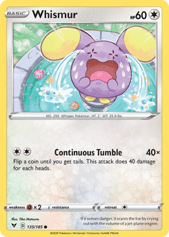 135, Colorless, Common, Fighting[×2], Normal, Reverse Holofoil, Sword & Shield: Vivid Voltage Whismur (135/185) [Sword & Shield: Vivid Voltage] - Trading Card World