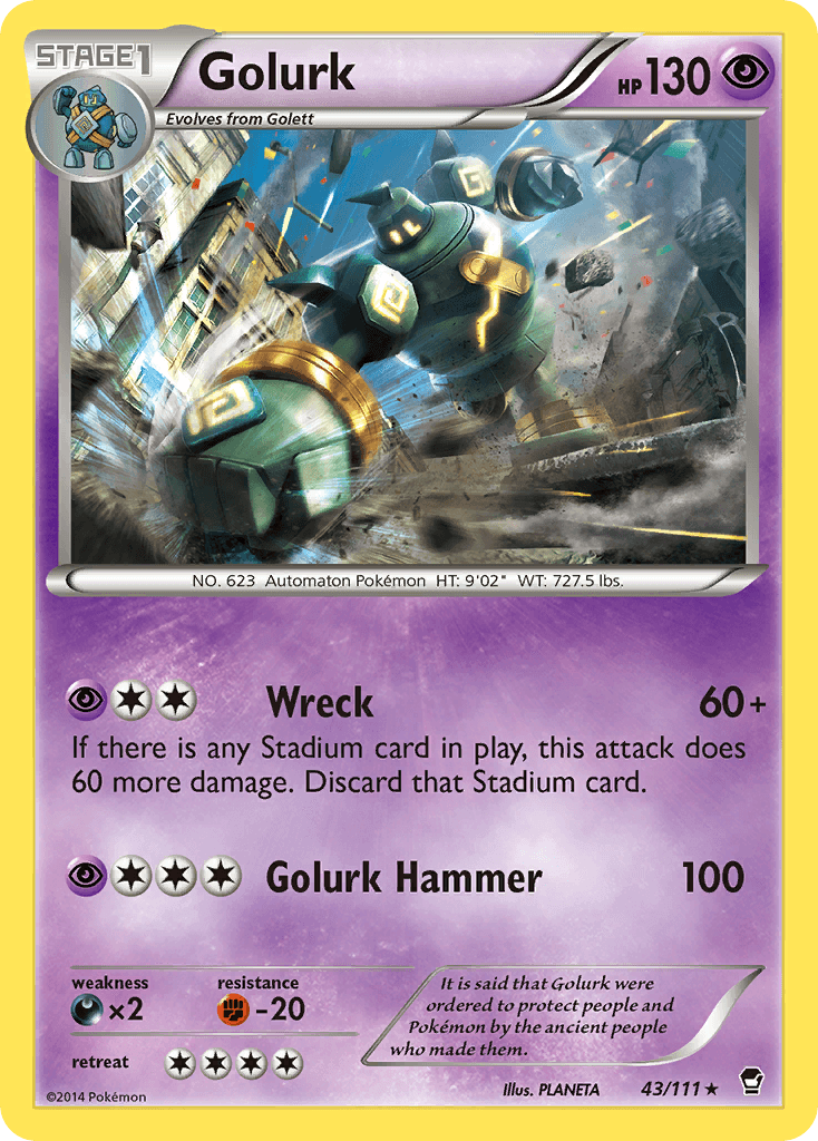43, Darkness[×2], Fighting[-20], Normal, Psychic, Rare, Reverse Holofoil, XY: Furious Fists Golurk (43/111) [XY: Furious Fists] - Trading Card World