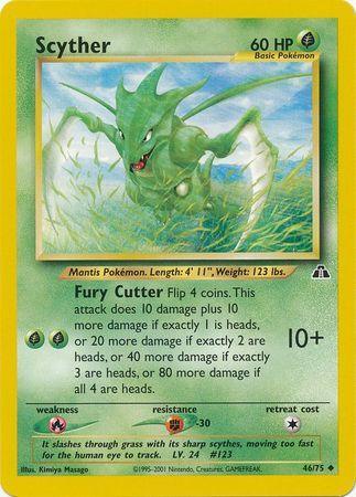 46, Fighting[-30], Fire[×2], Grass, Neo Discovery Unlimited, Normal, Uncommon Scyther (46/75) [Neo Discovery Unlimited] - Trading Card World