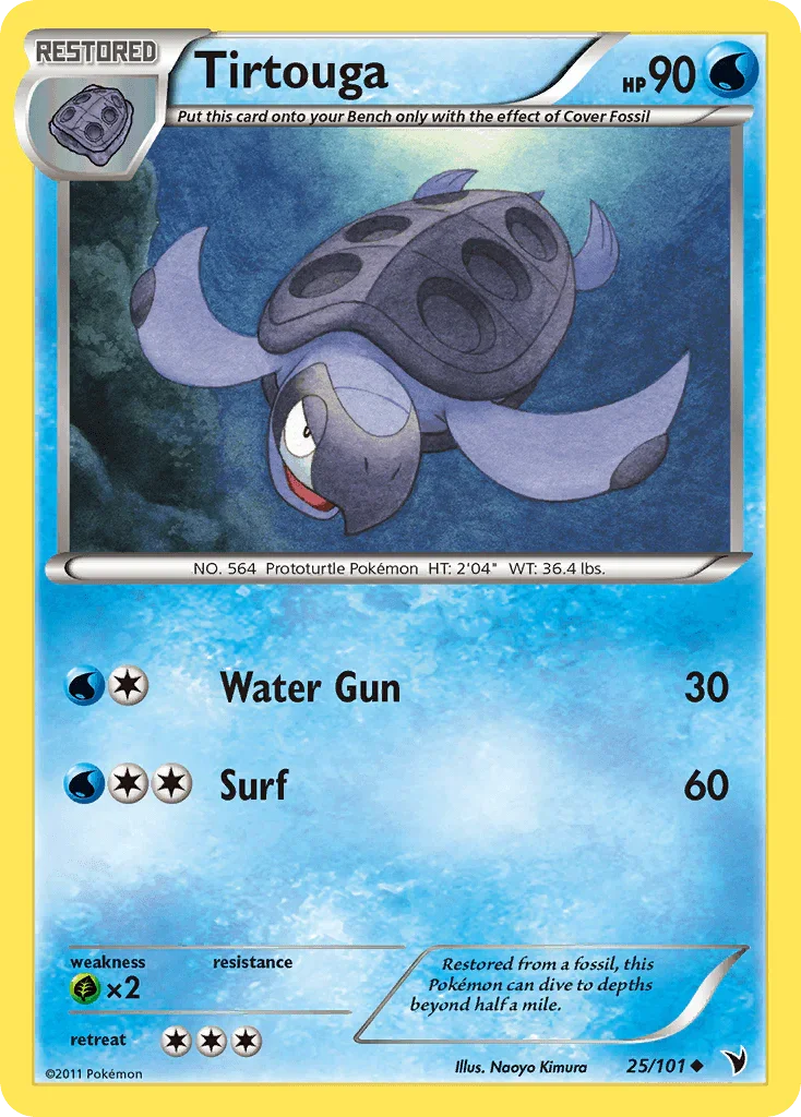 25, Black & White: Noble Victories, Grass[×2], Normal, Reverse Holofoil, Uncommon, Water Tirtouga (25/101) [Black & White: Noble Victories] - Trading Card World