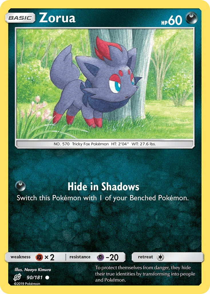 90, Common, Darkness, Fighting[×2], Normal, Psychic[-20], Reverse Holofoil, Sun & Moon: Team Up Zorua (90/181) [Sun & Moon: Team Up] - Trading Card World