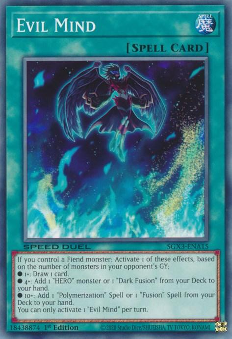 1st Edition, Common, Normal Spell, Speed Duel GX: Duelists of Shadows, Spell Evil Mind [SGX3-ENA15] Common - Trading Card World