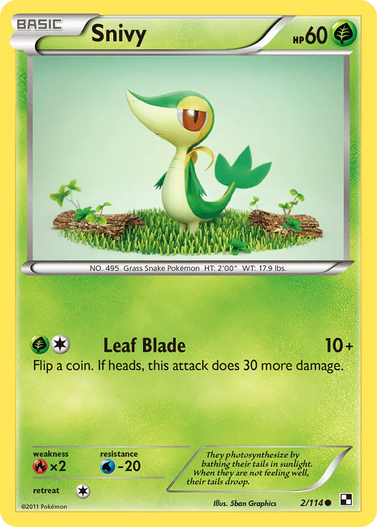 Black & White: Base Set, Common, Fire[×2], Grass, Normal, Reverse Holofoil, Water[-20] Snivy (2/114) [Black & White: Base Set] - Trading Card World