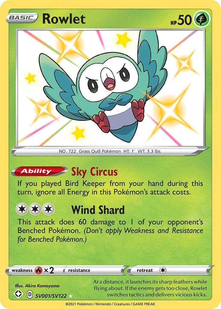 Fire[×2], Grass, Holofoil, SV001, Sword & Shield: Shining Fates, Ultra Rare Rowlet (SV001/SV122) [Sword & Shield: Shining Fates] - Trading Card World