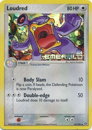 35, Colorless, EX: Emerald, Fighting[×2], Reverse Holofoil, Uncommon Loudred (35/106) (Stamped) [EX: Emerald] - Trading Card World