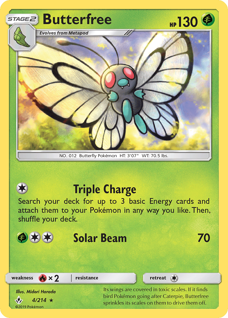 Fire[×2], Grass, Normal, Rare, Reverse Holofoil, Sun & Moon: Unbroken Bonds Butterfree (4/214) [Sun & Moon: Unbroken Bonds] - Trading Card World