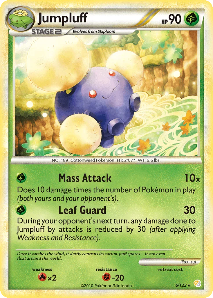 Fighting[-20], Fire[×2], Grass, HeartGold & SoulSilver: Base Set, Holo Rare, Holofoil, Reverse Holofoil Jumpluff (6/123) [HeartGold & SoulSilver: Base Set] - Trading Card World