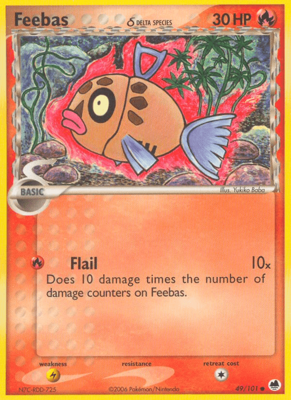 49, Common, EX: Dragon Frontiers, Fire, Lightning[×2], Normal Feebas (49/101) (Delta Species) [EX: Dragon Frontiers] - Trading Card World