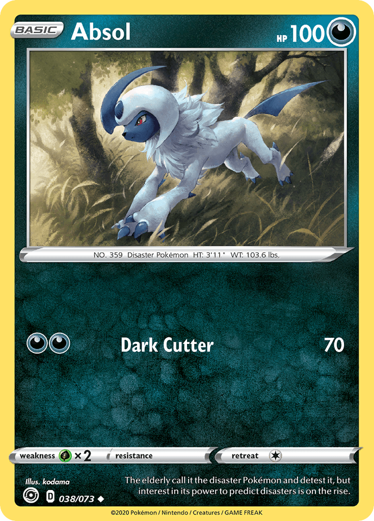 038, Darkness, Grass[×2], Normal, Reverse Holofoil, Sword & Shield: Champion's Path, Uncommon Absol (038/073) [Sword & Shield: Champion's Path] - Trading Card World