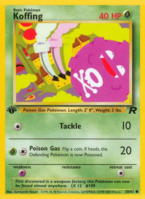 1st Edition Normal, 58, Common, Grass, Psychic[×2], Team Rocket 1st Edition Koffing (58/82) [Team Rocket 1st Edition] - Trading Card World