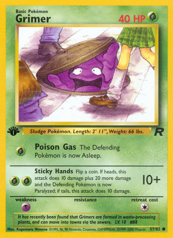 1st Edition Normal, 57, Common, Grass, Psychic[×2], Team Rocket 1st Edition Grimer (57/82) [Team Rocket 1st Edition] - Trading Card World