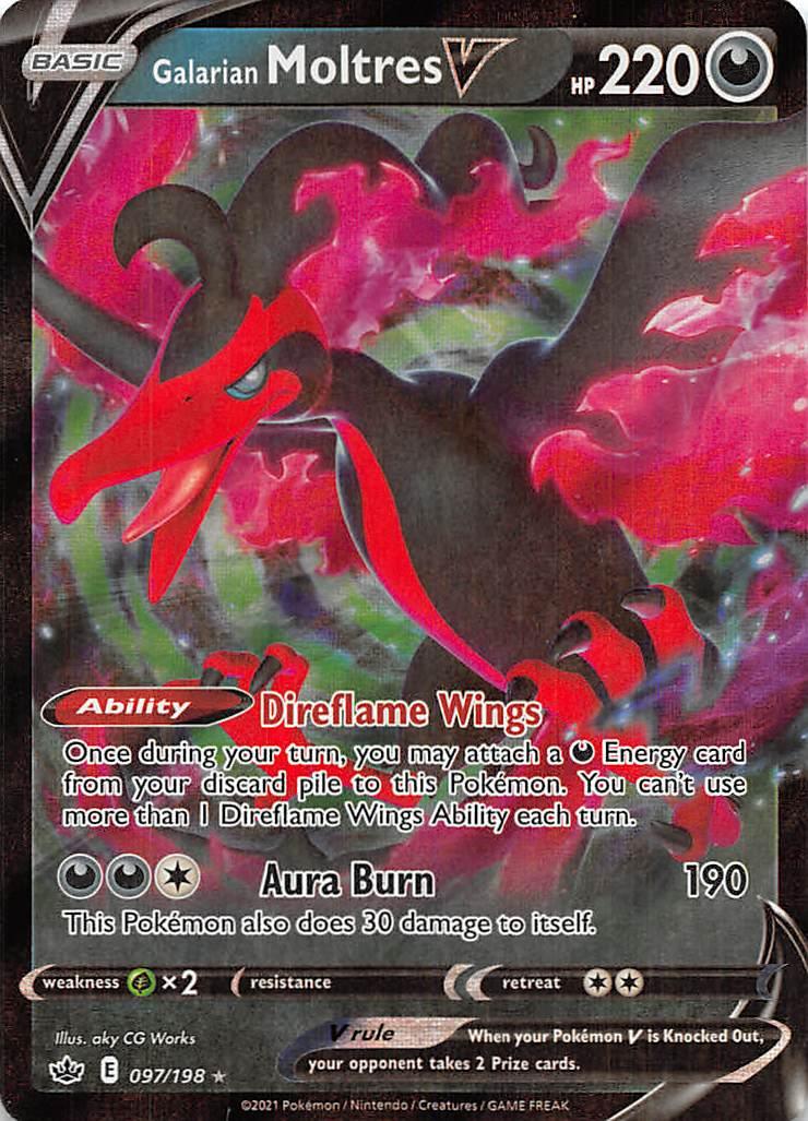 097, Darkness, Grass [x2], Holofoil, Sword & Shield: Chilling Reign, Ultra Rare Galarian Moltres V (097/198) [Sword & Shield: Chilling Reign] - Trading Card World