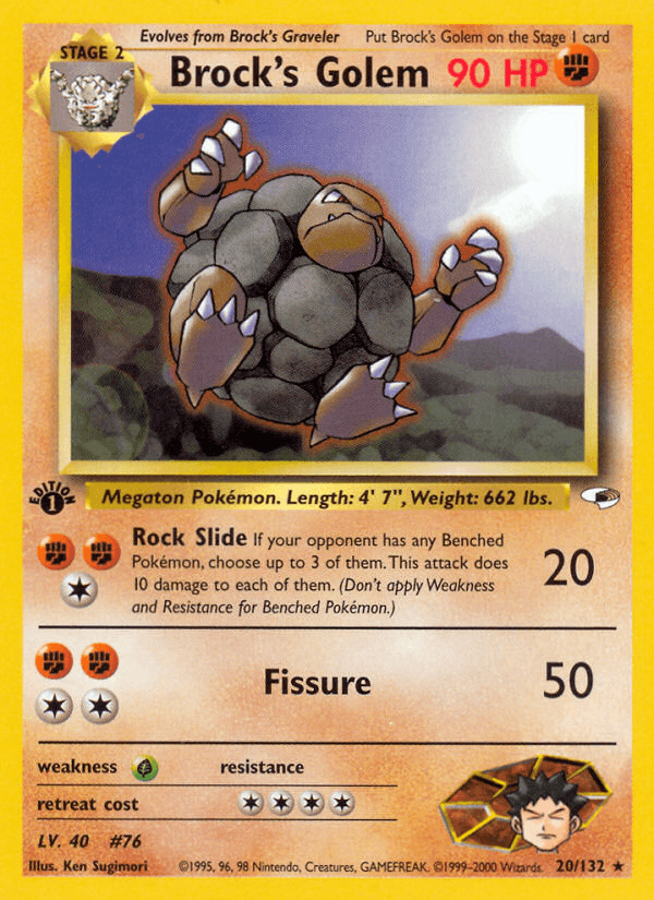 1st Edition Normal, 20, Fighting, Grass[×2], Gym Heroes 1st Edition, Rare Brock's Golem (20/132) [Gym Heroes 1st Edition] - Trading Card World