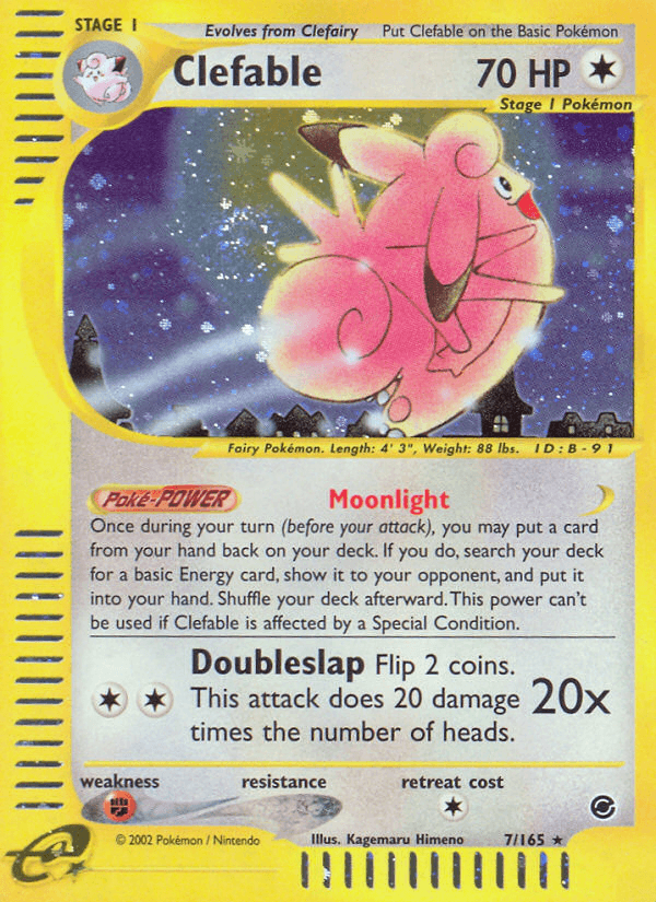 Colorless, Expedition: Base Set, Fighting[×2], Holo Rare, Holofoil, Reverse Holofoil Clefable (7/165) [Expedition: Base Set] - Trading Card World