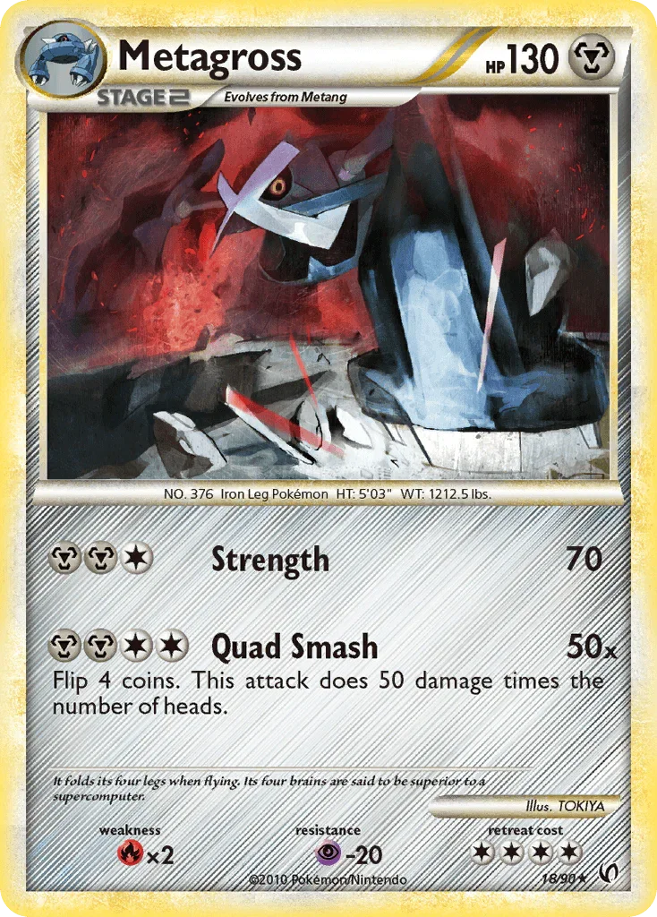 18, Fire[×2], HeartGold & SoulSilver: Undaunted, Metal, Normal, Psychic[-20], Rare, Reverse Holofoil Metagross (18/90) [HeartGold & SoulSilver: Undaunted] - Trading Card World