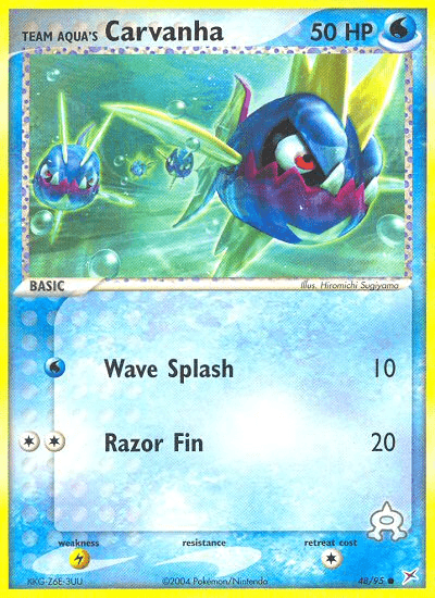 48, Common, EX: Team Magma vs Team Aqua, Lightning[×2], Normal, Reverse Holofoil, Water Team Aqua's Carvanha (48/95) [EX: Team Magma vs Team Aqua] - Trading Card World