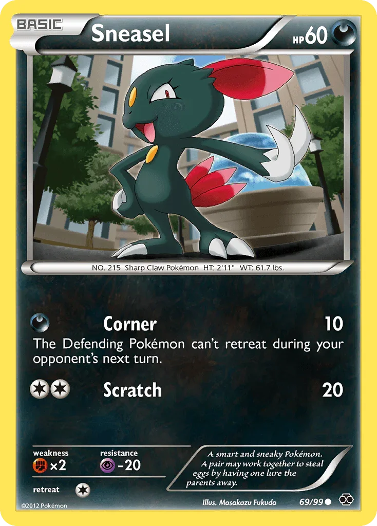 69, Black & White: Next Destinies, Common, Darkness, Fighting[×2], Normal, Psychic[-20], Reverse Holofoil Sneasel (69/99) [Black & White: Next Destinies] - Trading Card World