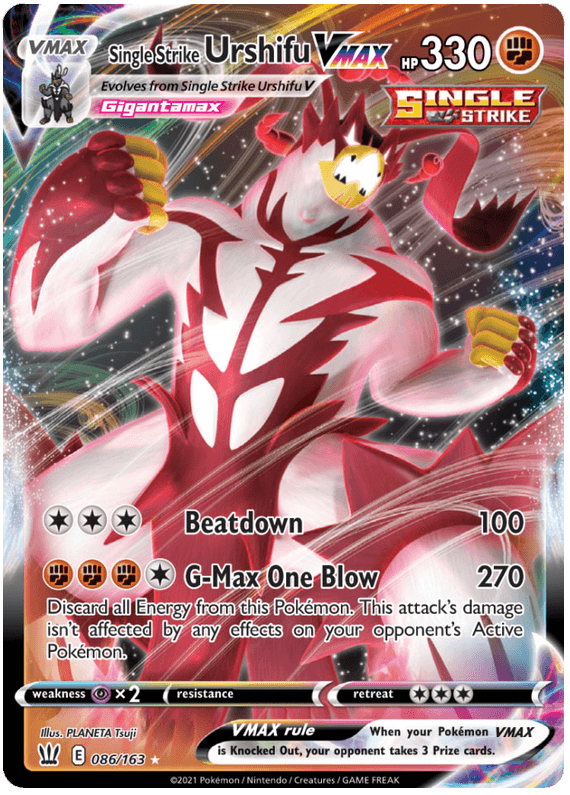 086, Fighting, Holofoil, Psychic[x2], Sword & Shield: Battle Styles, Ultra Rare Single Strike Urshifu VMAX (086/163) (Jumbo Card) [Sword & Shield: Battle Styles] - Trading Card World