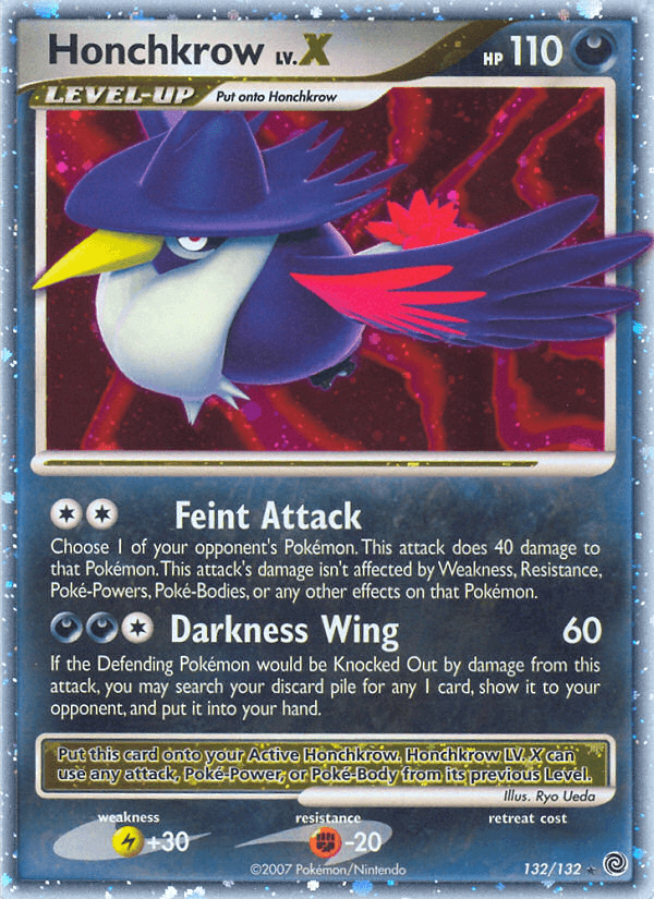132, Darkness, Diamond & Pearl: Secret Wonders, Fighting[-20], Holo Rare, Holofoil, Lightning[+30] Honchkrow LV.X (132/132) [Diamond & Pearl: Secret Wonders] - Trading Card World
