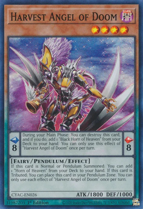 1st Edition, Cyberstorm Access, Dark, Fairy, Pendulum/Effect Monster, Super Rare Harvest Angel of Doom [CYAC-EN026] Super Rare - Trading Card World