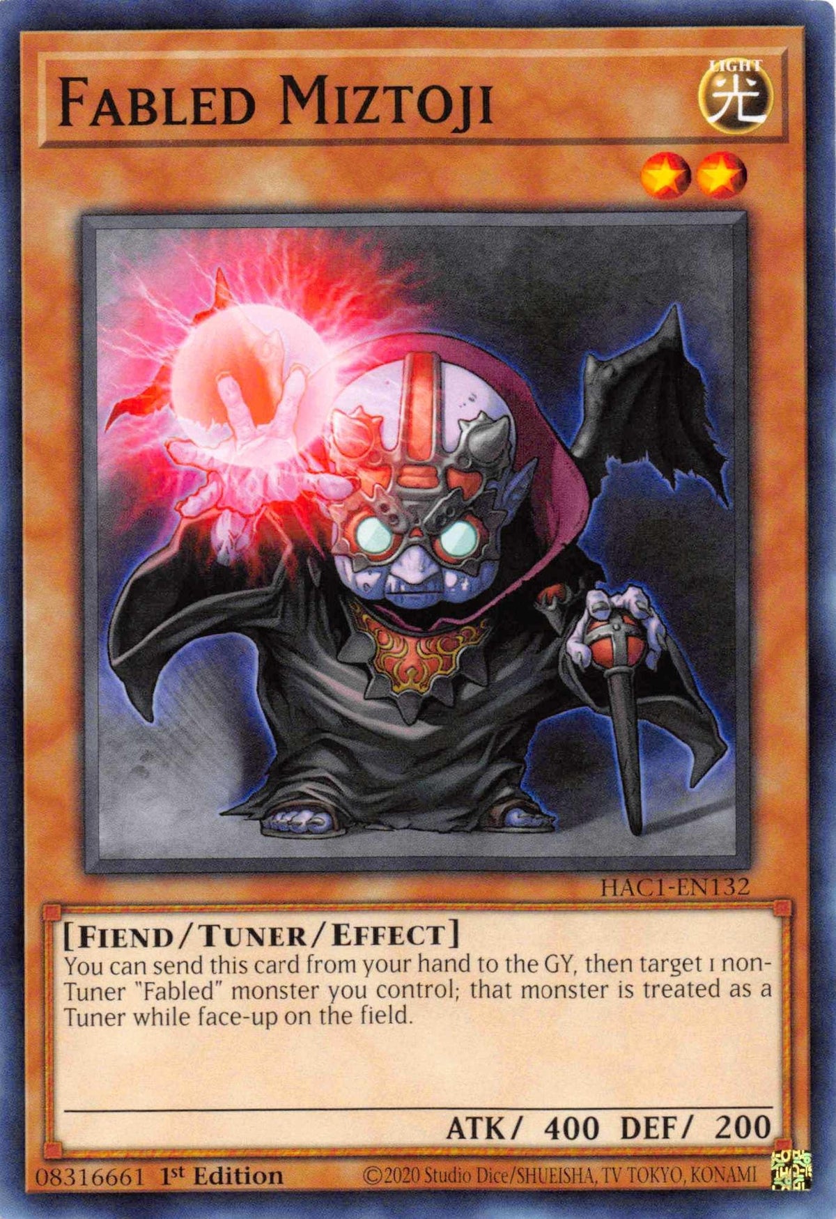 1st Edition, Fiend, Hidden Arsenal: Chapter 1, Light, Parallel Rare, Tuner/Effect Monster Fabled Miztoji (Duel Terminal) [HAC1-EN132] Parallel Rare - Trading Card World
