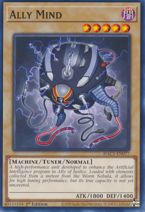 1st Edition, Common, Dark, Hidden Arsenal: Chapter 1, Machine, Tuner/Normal Monster Ally Mind [HAC1-EN077] Common - Trading Card World