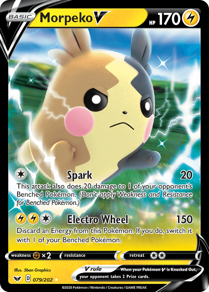 079, Fighting[×2], Holofoil, Lightning, Sword & Shield: Base Set, Ultra Rare Morpeko V (079/202) [Sword & Shield: Base Set] - Trading Card World