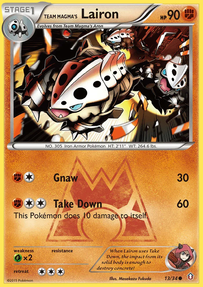 13, Common, Fighting, Grass[×2], Normal, Reverse Holofoil, XY: Double Crisis Team Magma's Lairon (13/34) [XY: Double Crisis] - Trading Card World