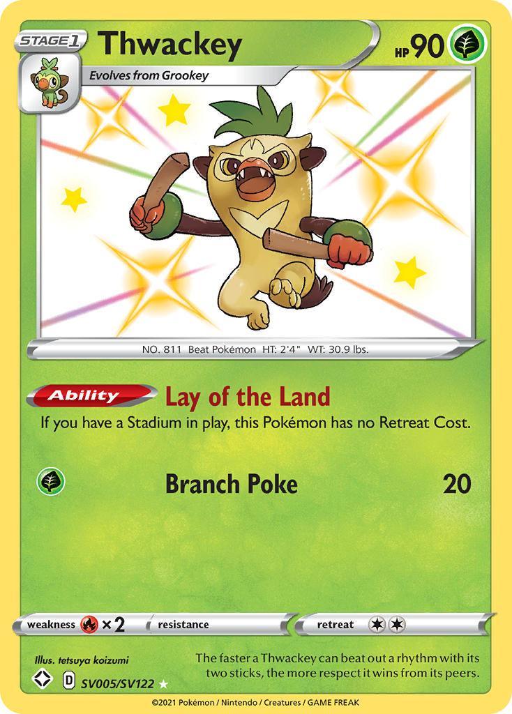 Fire[×2], Grass, Holofoil, SV005, Sword & Shield: Shining Fates, Ultra Rare Thwackey (SV005/SV122) [Sword & Shield: Shining Fates] - Trading Card World