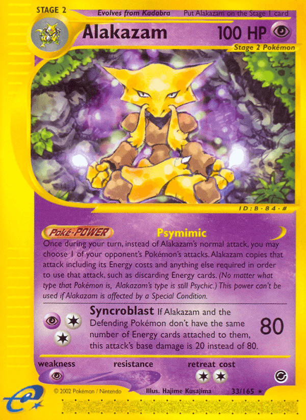 33, Expedition: Base Set, Normal, Psychic, Psychic[×2], Rare, Reverse Holofoil Alakazam (33/165) [Expedition: Base Set] - Trading Card World
