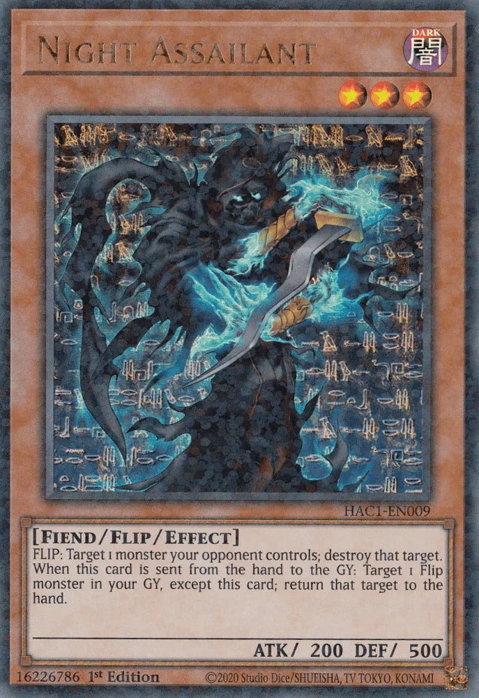 1st Edition, Dark, Fiend, Flip monster, Hidden Arsenal: Chapter 1, Parallel Rare Night Assailant (Duel Terminal) [HAC1-EN009] Parallel Rare - Trading Card World