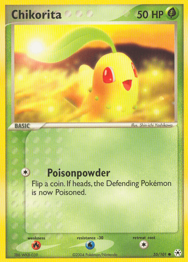 55, Common, EX: Hidden Legends, Fighting[×2], Grass, Normal, Reverse Holofoil, Water[-30] Chikorita (55/101) [EX: Hidden Legends] - Trading Card World