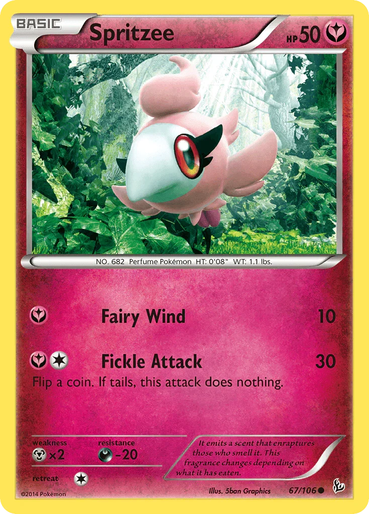 67, Common, Darkness[-20], Fairy, Metal[×2], Normal, Reverse Holofoil, XY: Flashfire Spritzee (67/106) [XY: Flashfire] - Trading Card World