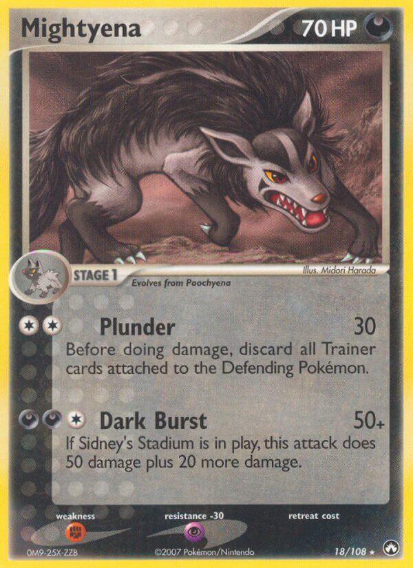 18, Darkness, EX: Power Keepers, Fighting[×2], Holo Rare, Holofoil, Psychic[-30] Mightyena (18/108) (Theme Deck Exclusive) [EX: Power Keepers] - Trading Card World