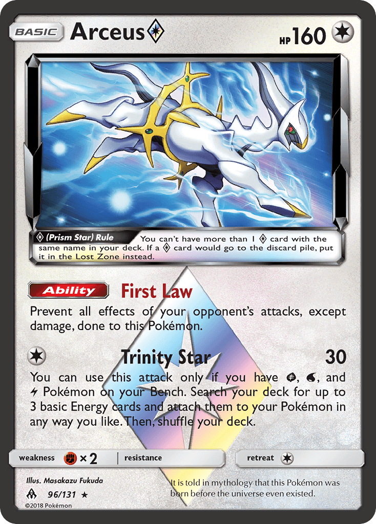 96, Colorless, Fighting[×2], Holo Rare, Holofoil, Sun & Moon: Forbidden Light Arceus (96/131) (Prism Star) [Sun & Moon: Forbidden Light] - Trading Card World