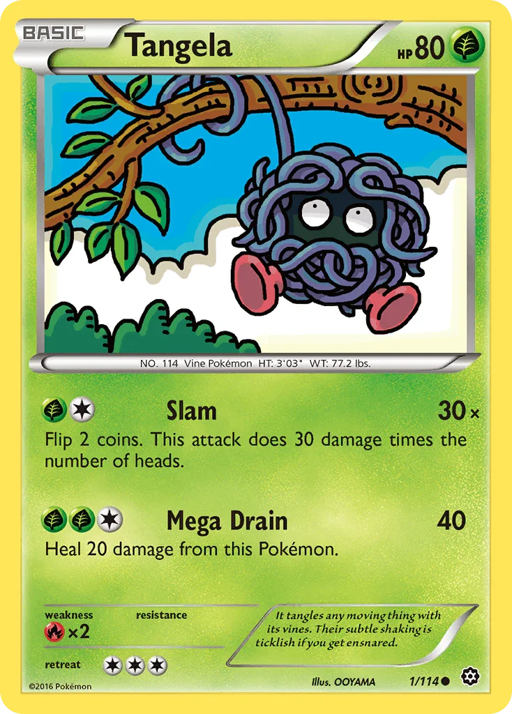 Common, Fire[×2], Grass, Normal, Reverse Holofoil, XY: Steam Siege Tangela (1/114) [XY: Steam Siege] - Trading Card World