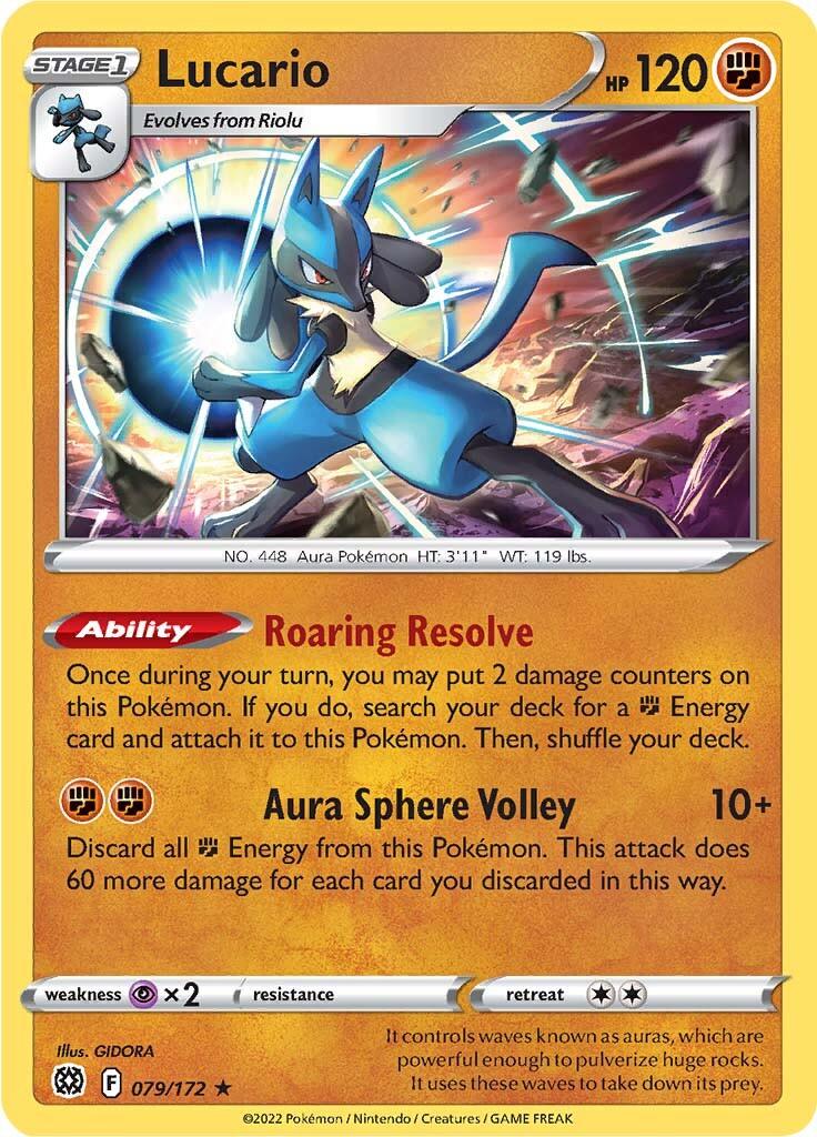 079, Fighting, Holo Rare, Holofoil, Psychic [x2], Reverse Holofoil, Sword & Shield: Brilliant Stars Lucario (079/172) [Sword & Shield: Brilliant Stars] - Trading Card World