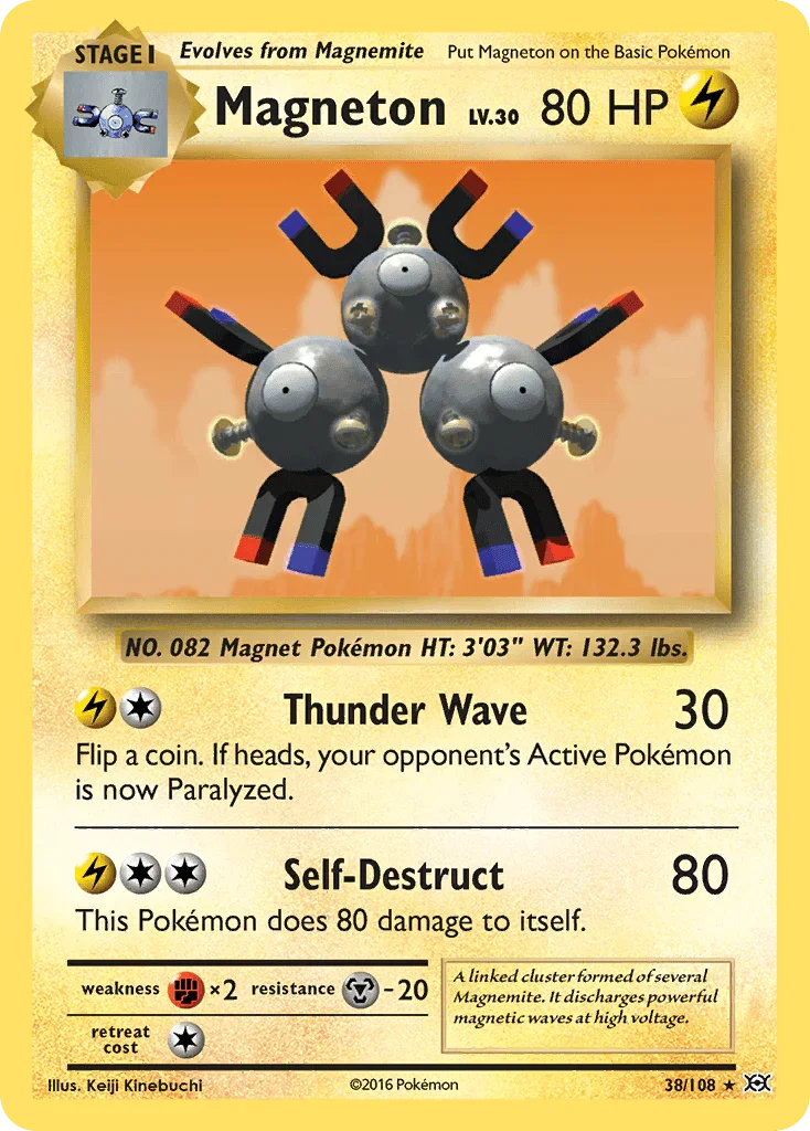 38, Fighting[×2], Holo Rare, Holofoil, Lightning, Metal[-20], Reverse Holofoil, XY: Evolutions Magneton (38/108) [XY: Evolutions] - Trading Card World